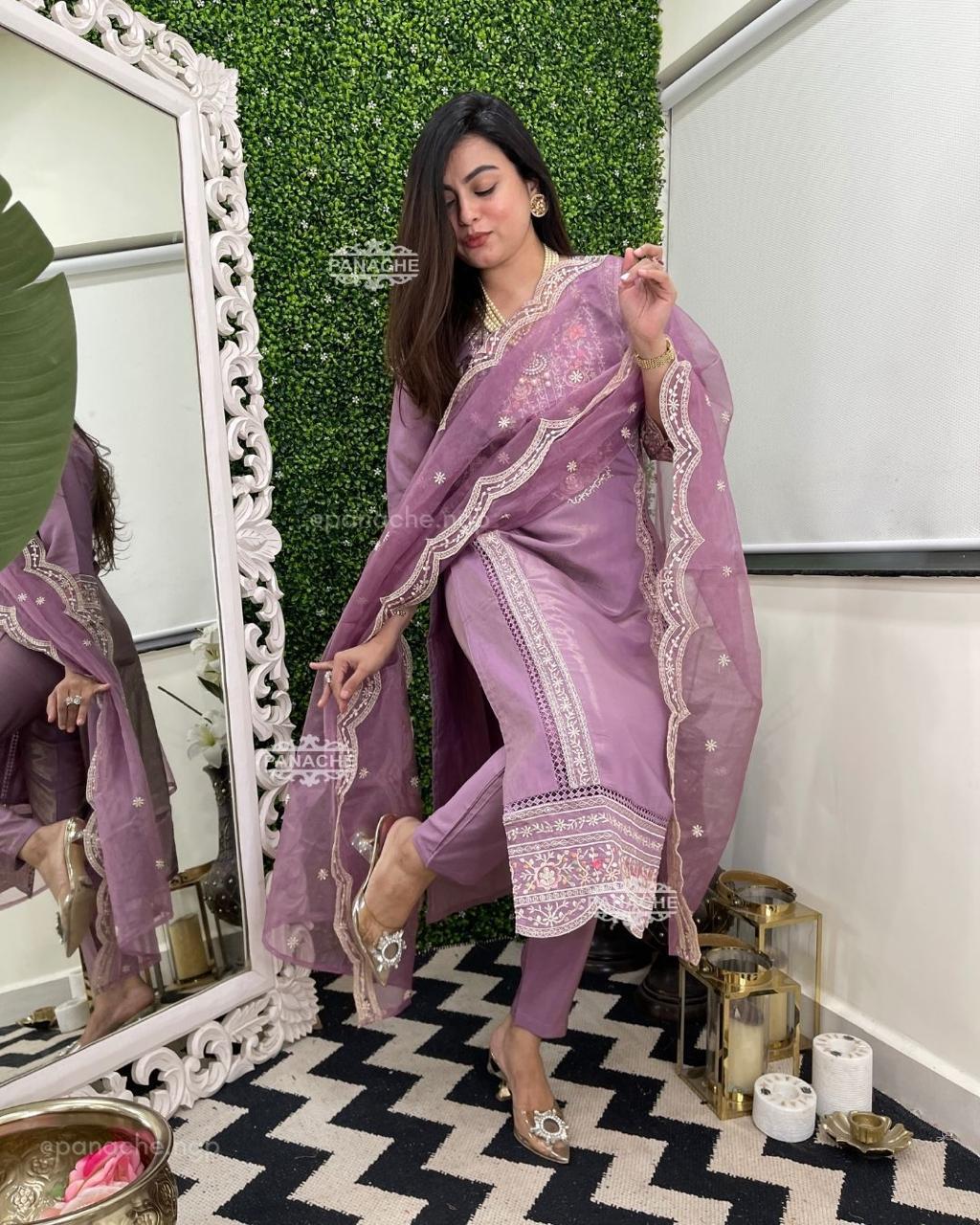 Ethereal Elegance Organza Embroidered Suit Set