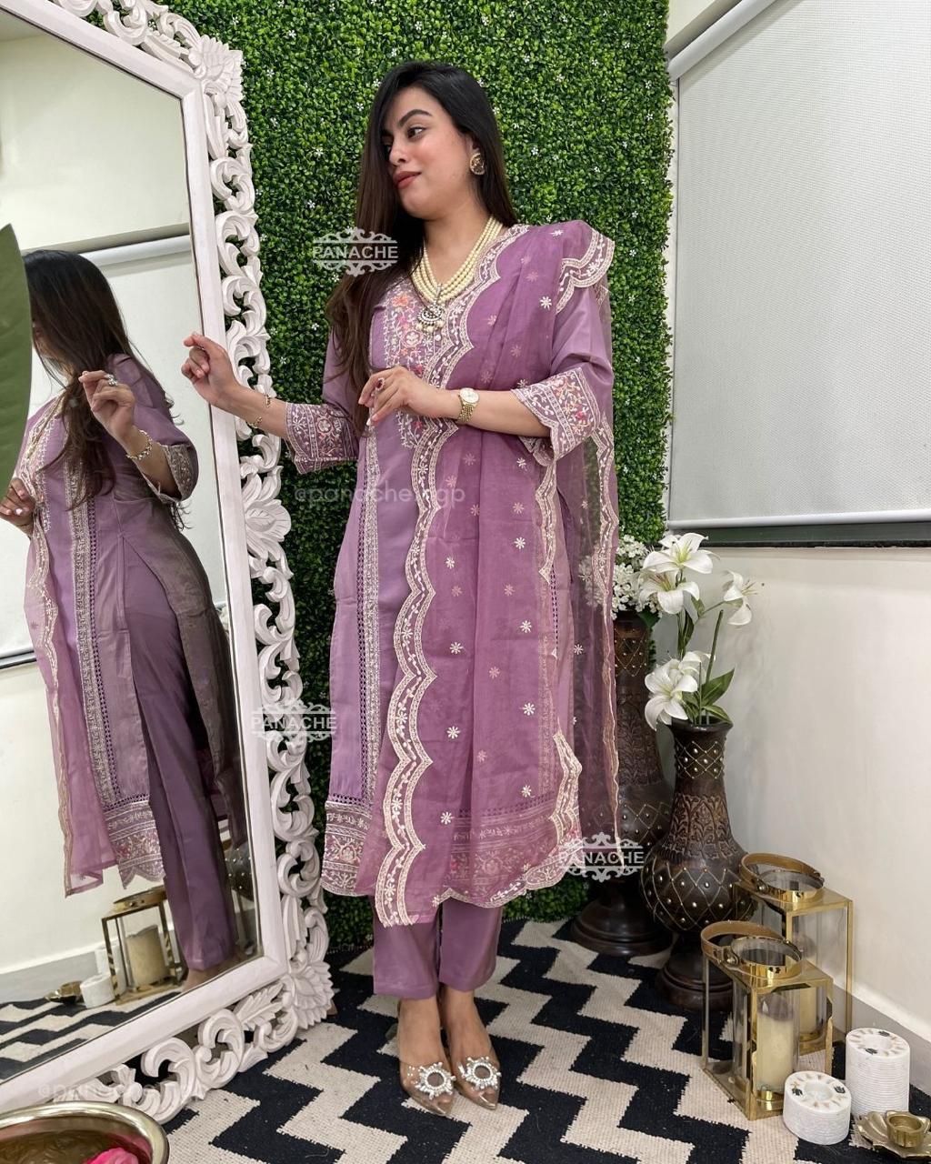 Ethereal Elegance Organza Embroidered Suit Set