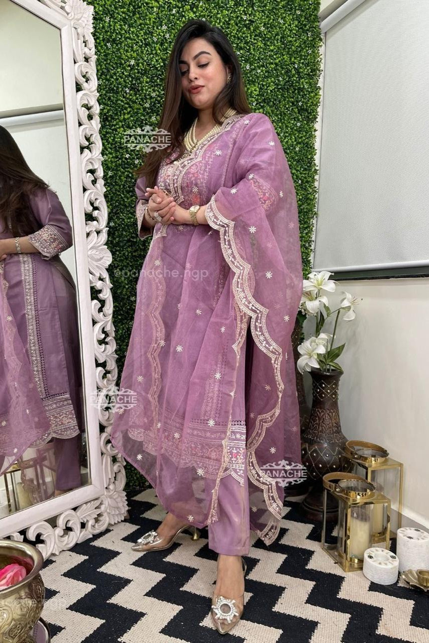 Ethereal Elegance Organza Embroidered Suit Set