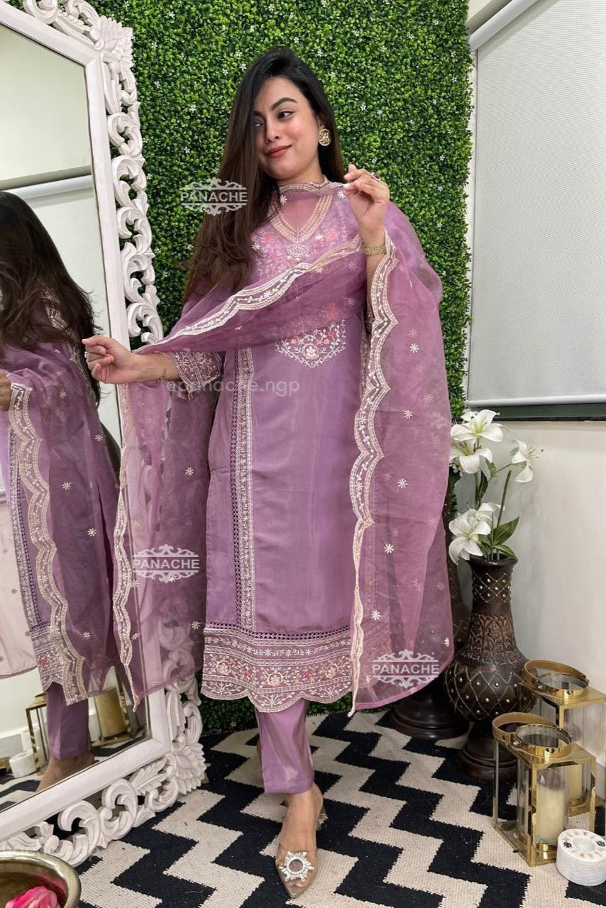 Ethereal Elegance Organza Embroidered Suit Set