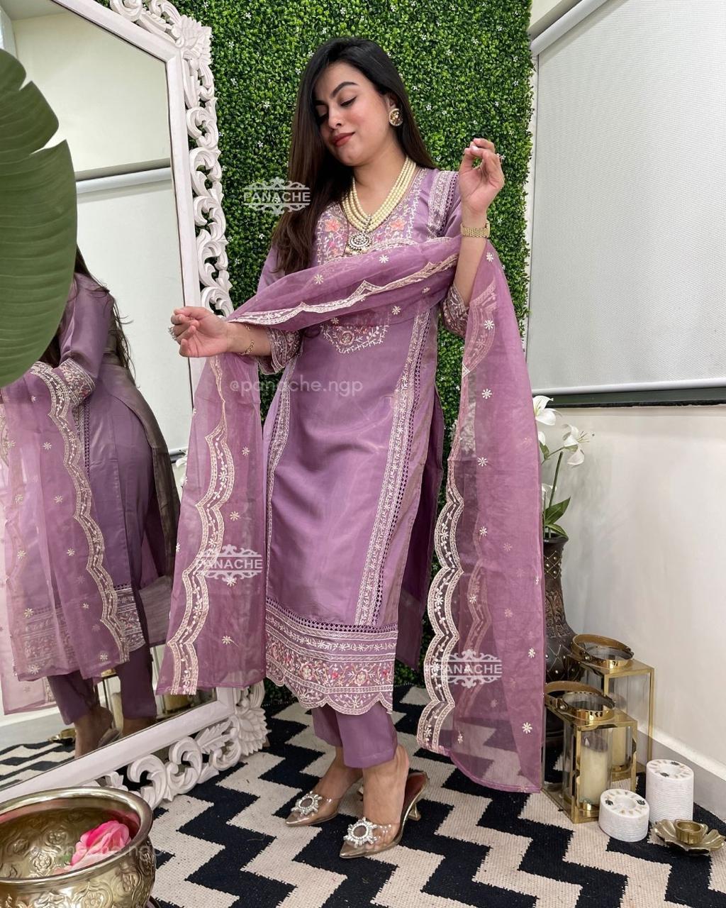 Ethereal Elegance Organza Embroidered Suit Set