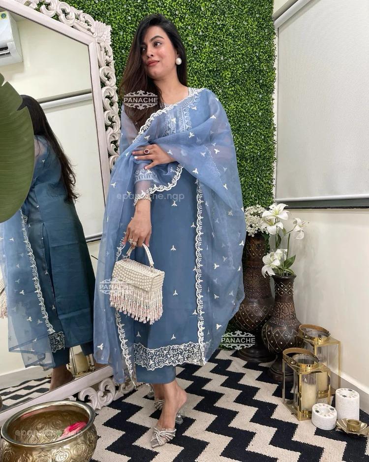 Heavy Organza Silk Embroidered Suit Set
