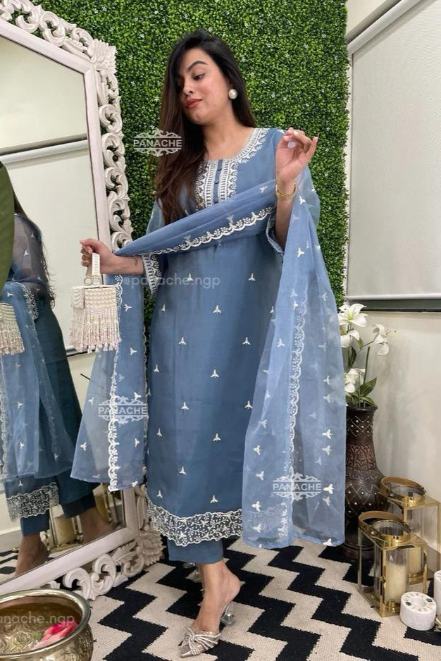 Heavy Organza Silk Embroidered Suit Set