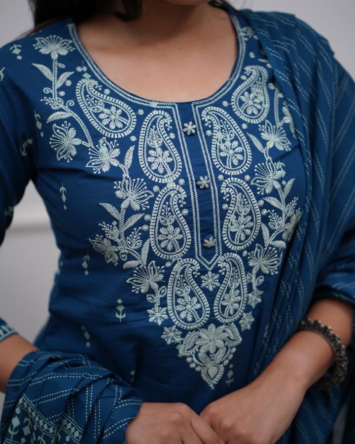 Royal Bloom Embroidered Cotton Suit Set
