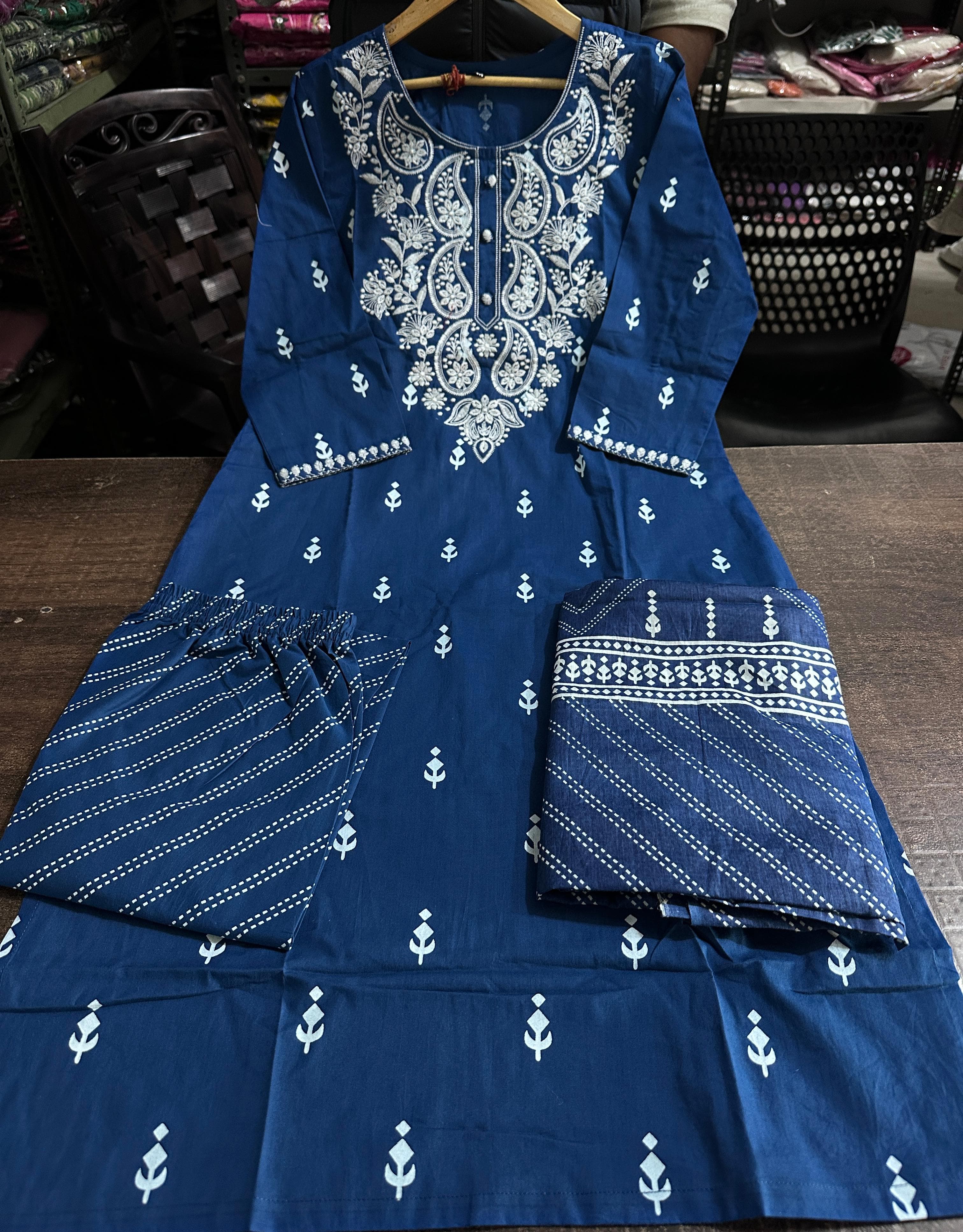 Royal Bloom Embroidered Cotton Suit Set