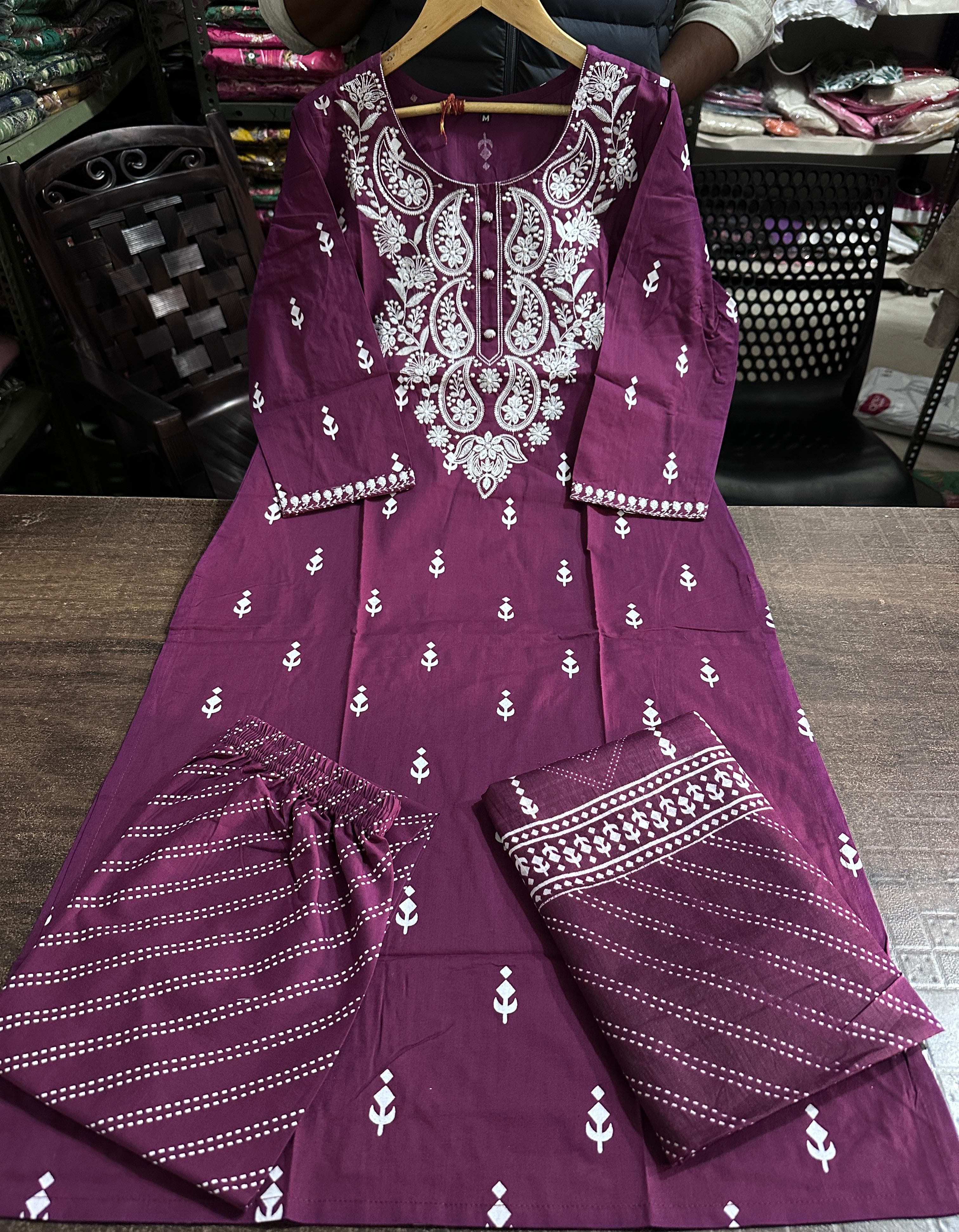 Royal Bloom Embroidered Cotton Suit Set