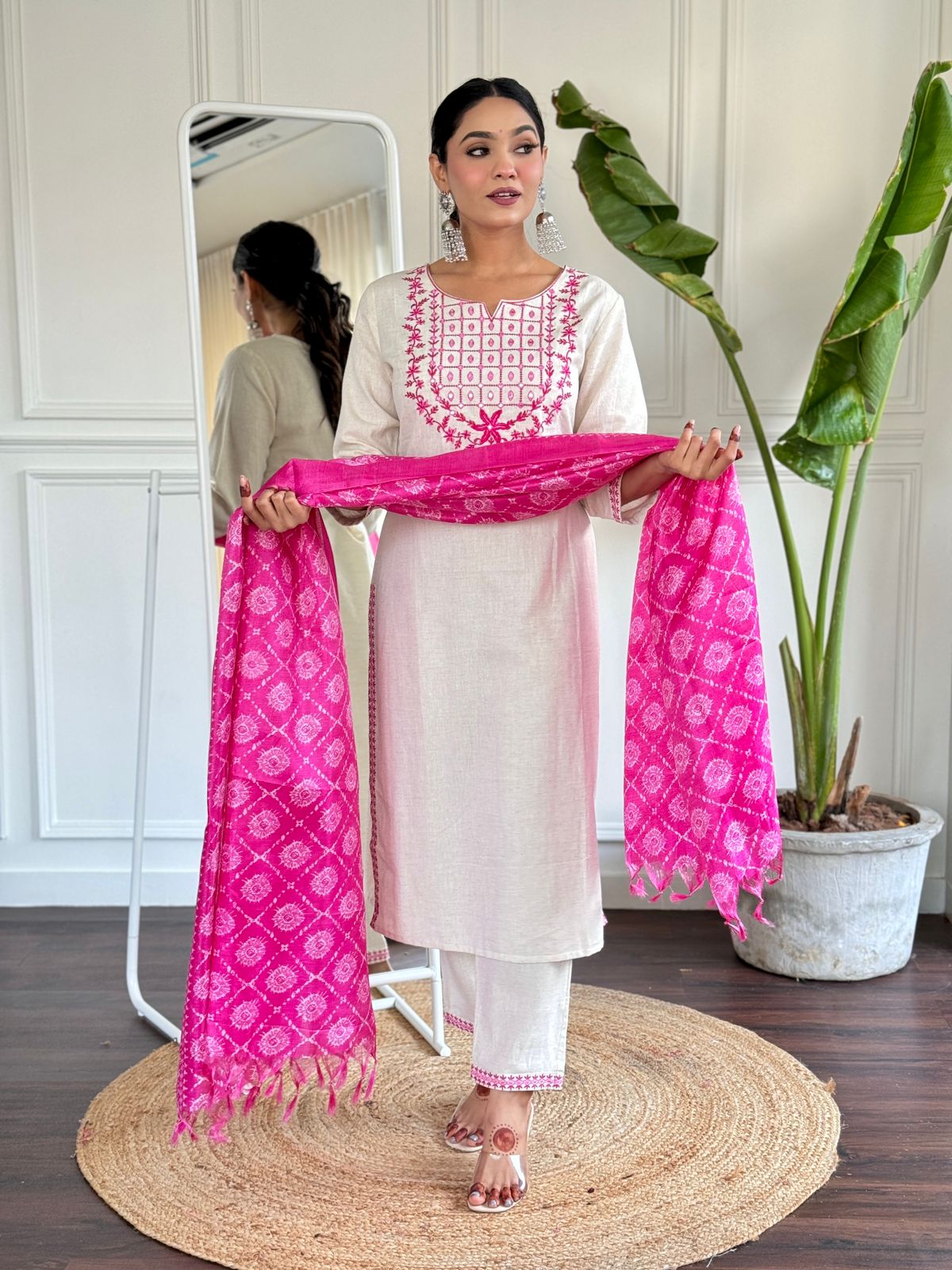 Ivory Essence Embroidered Cotton Silk Set