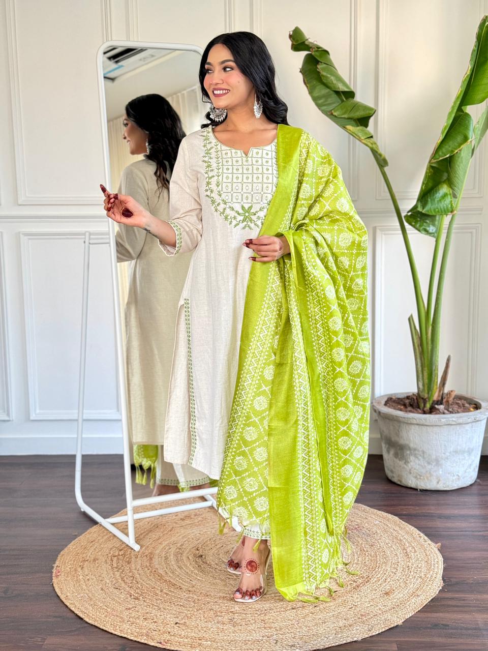 Ivory Essence Embroidered Cotton Silk Set