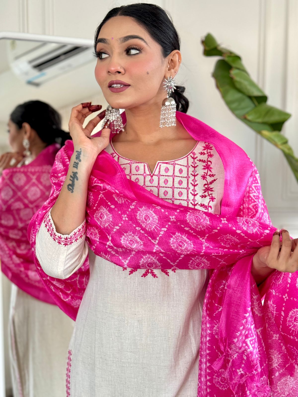 Ivory Essence Embroidered Cotton Silk Set