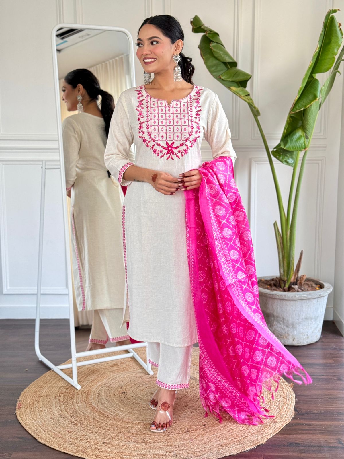 Ivory Essence Embroidered Cotton Silk Set