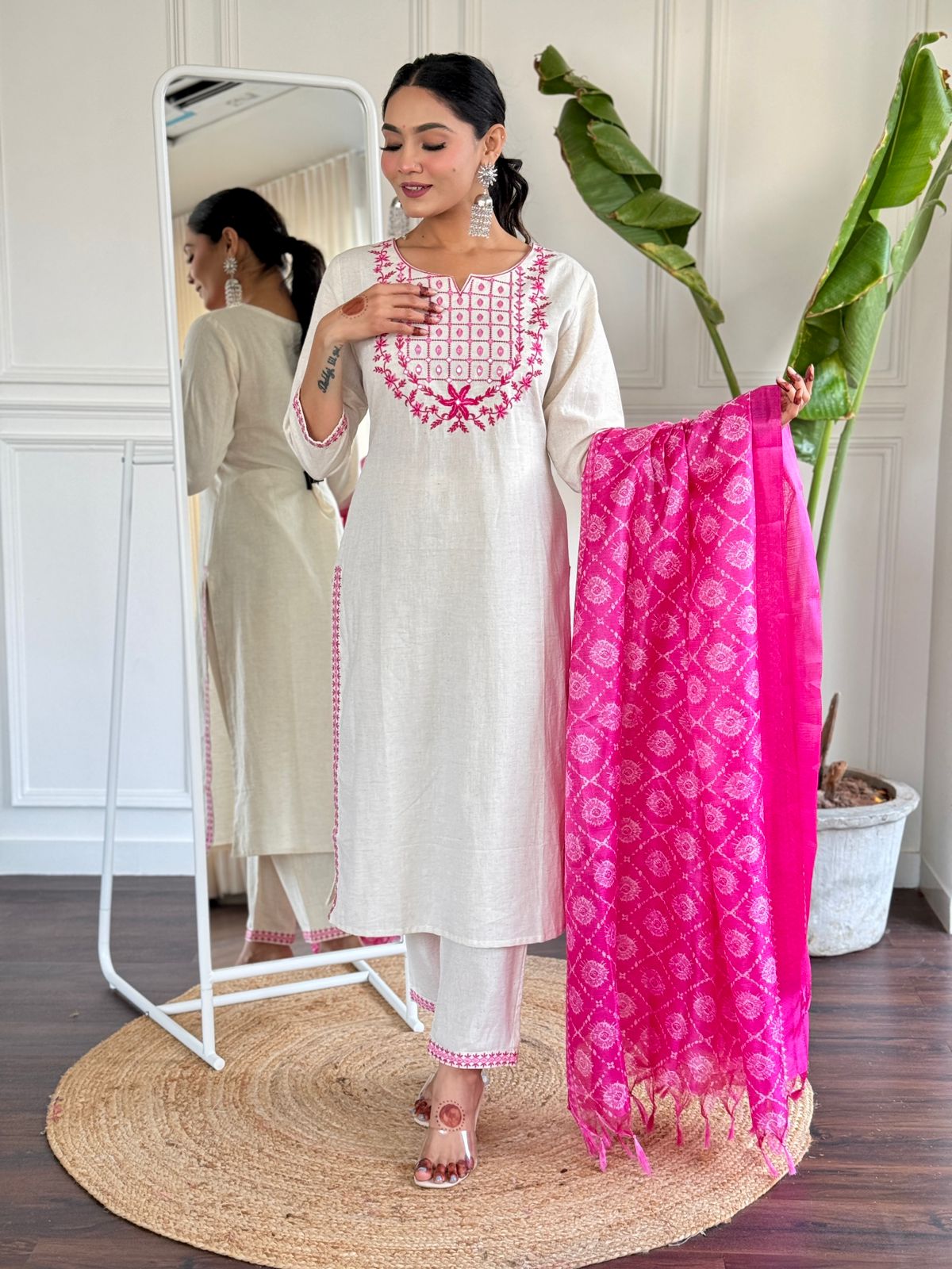 Ivory Essence Embroidered Cotton Silk Set