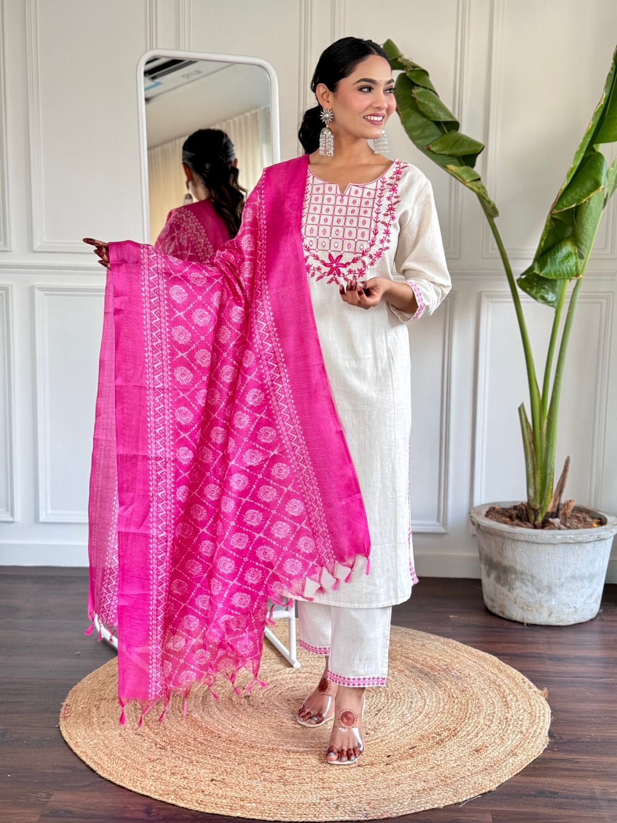 Ivory Essence Embroidered Cotton Silk Set