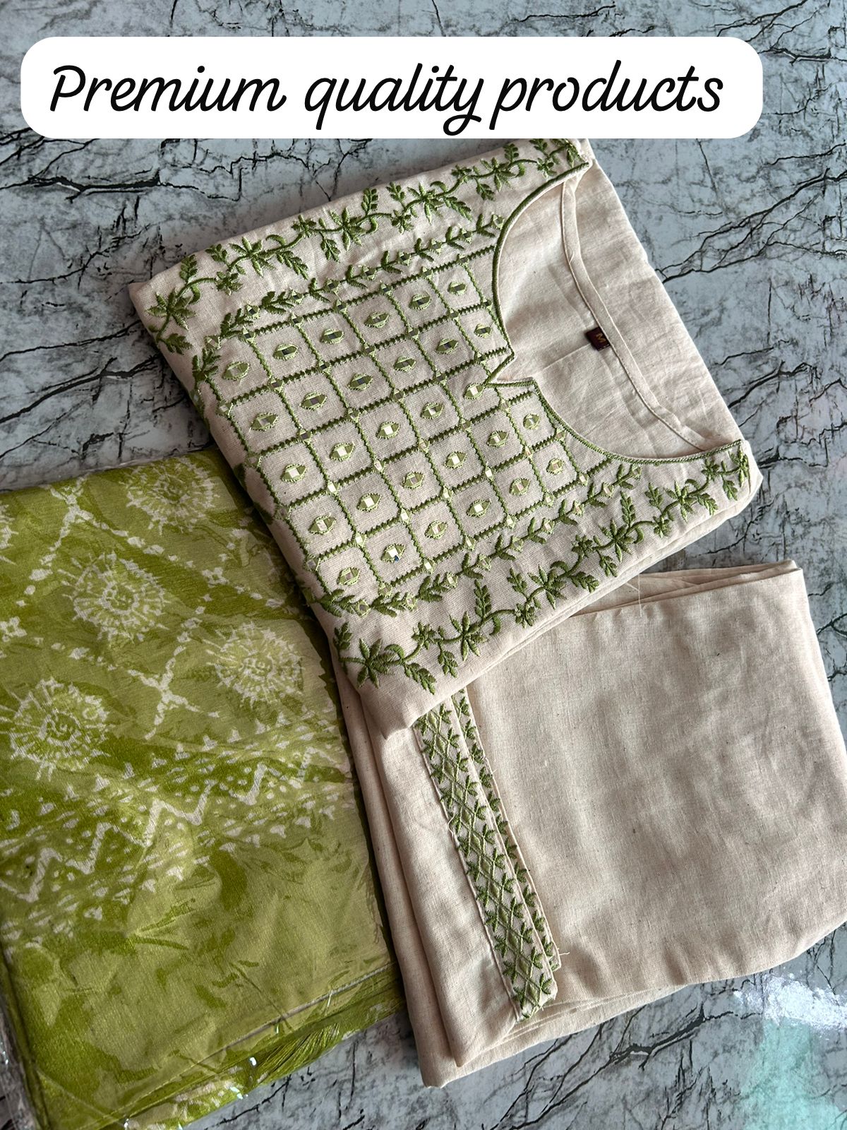 Ivory Essence Embroidered Cotton Silk Set