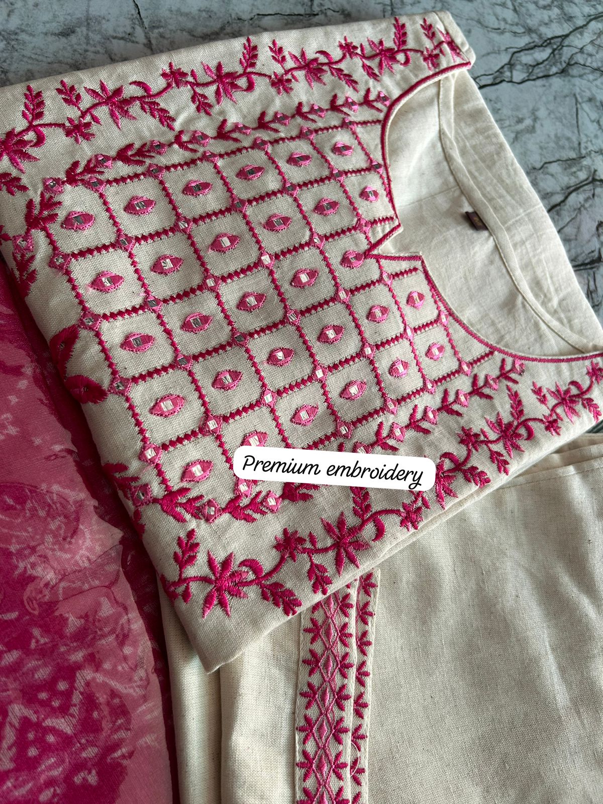Ivory Essence Embroidered Cotton Silk Set