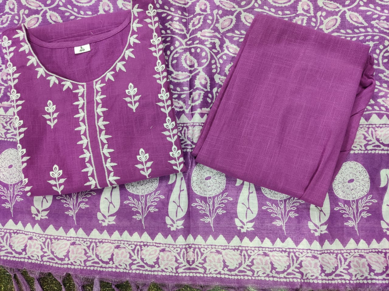 Festive Charm Embroidered Cotton & Khadi Silk Suit Set