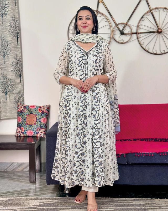 Mirror Embroidered Work Anarkali Suit Set
