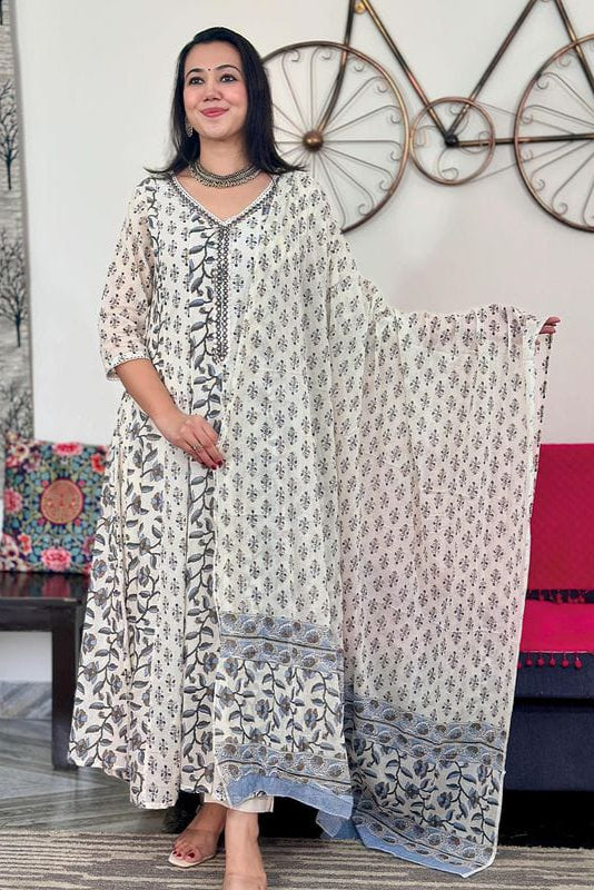 Mirror Embroidered Work Anarkali Suit Set