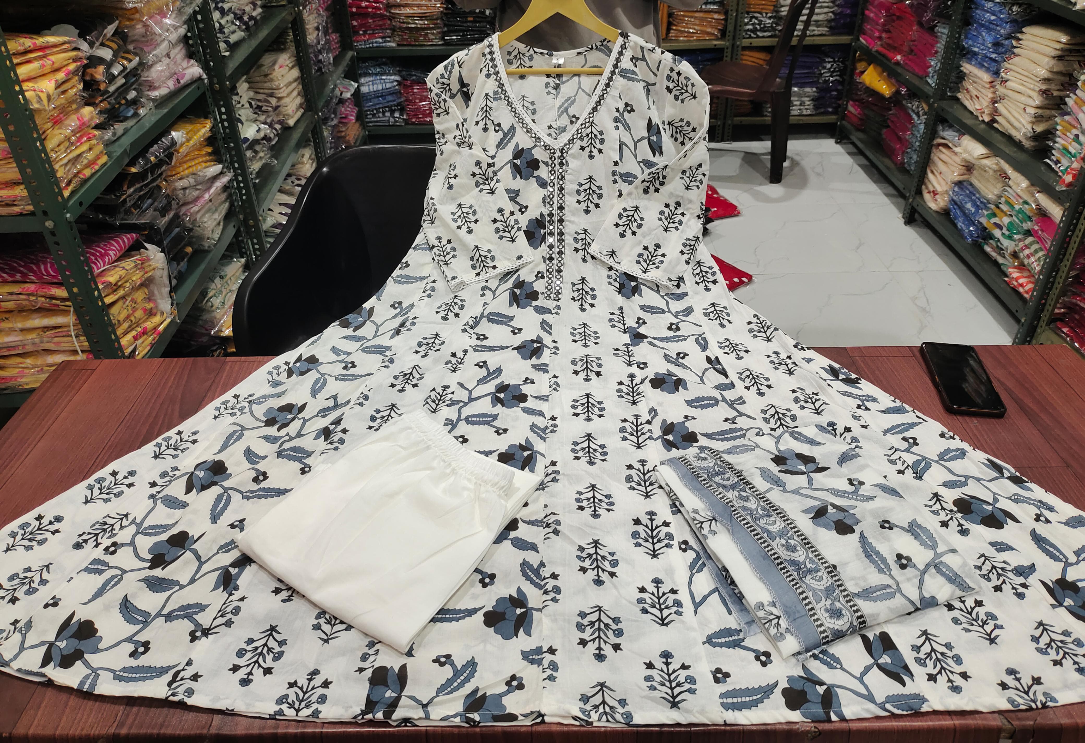 Mirror Embroidered Work Anarkali Suit Set