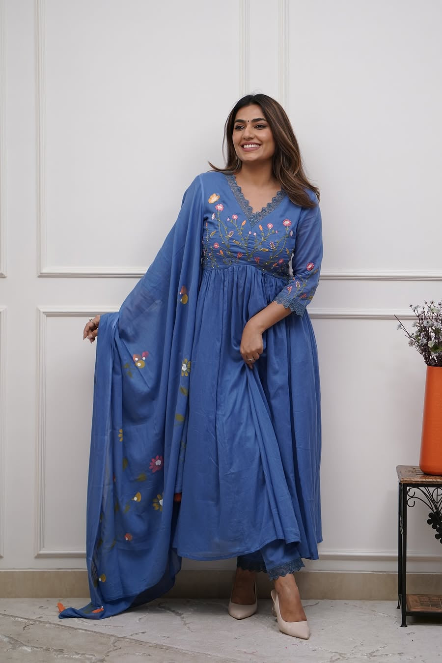 Beautiful Neck Line Embroidery Cotton Kurta Set