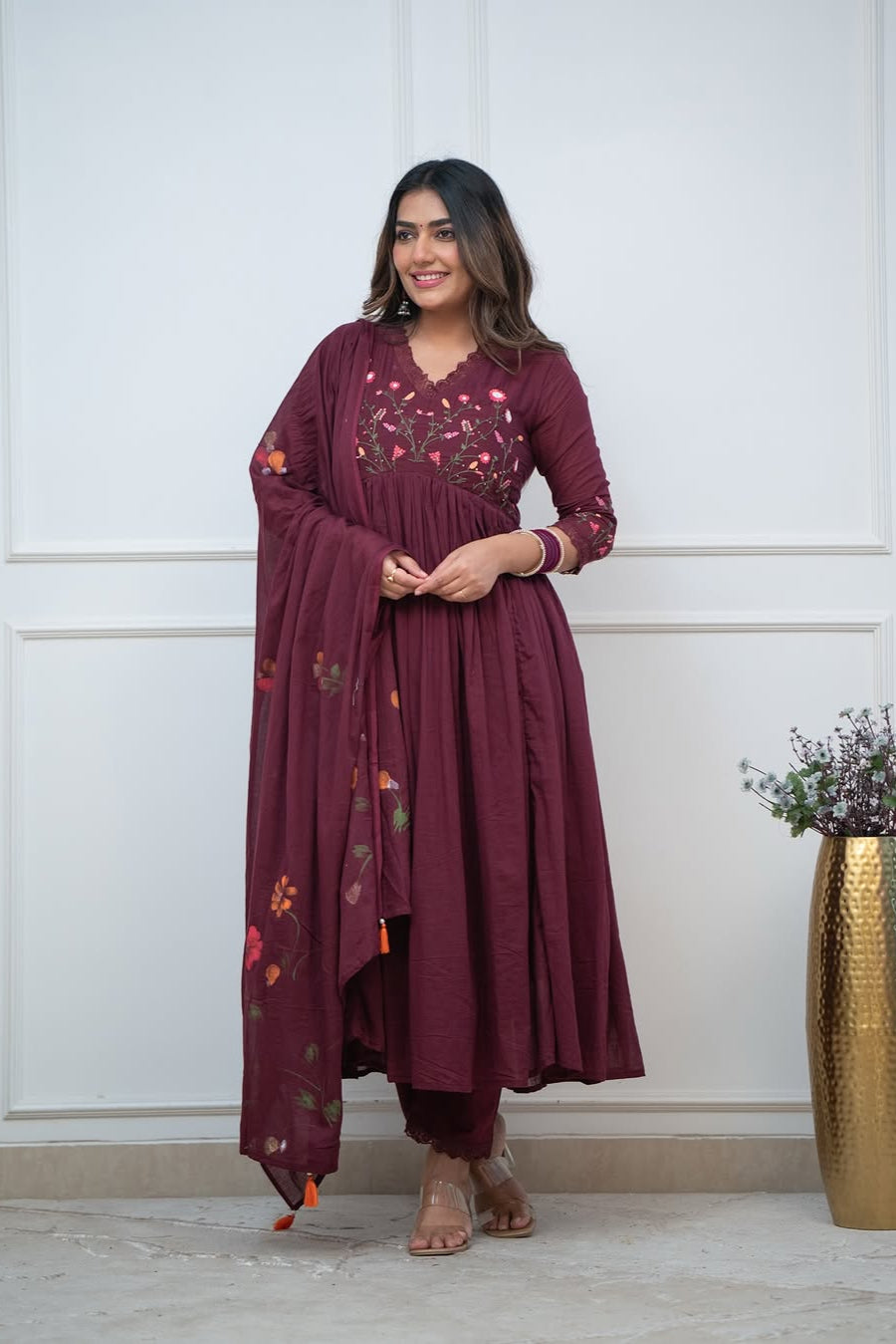 Beautiful Neck Line Embroidery Cotton Kurta Set