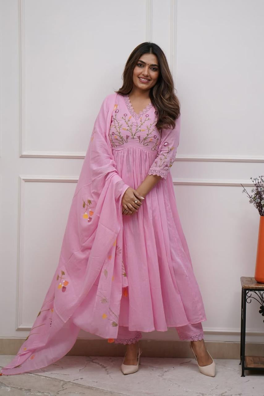 Beautiful Neck Line Embroidery Cotton Kurta Set