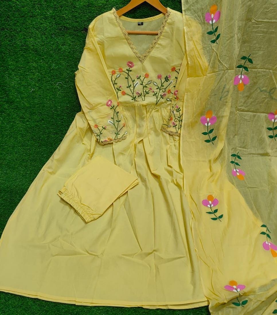 Beautiful Neck Line Embroidery Cotton Kurta Set