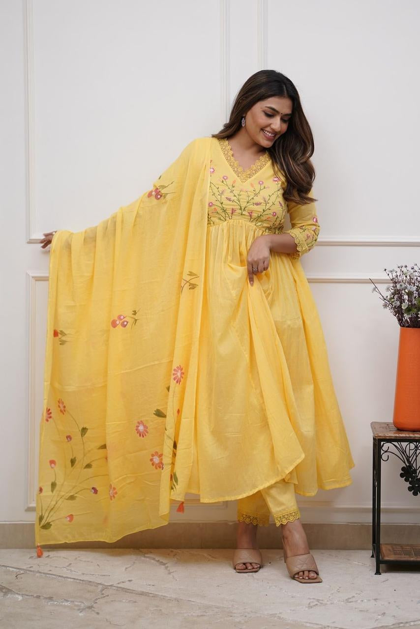 Beautiful Neck Line Embroidery Cotton Kurta Set