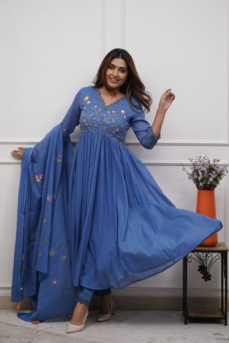 Beautiful Neck Line Embroidery Cotton Kurta Set