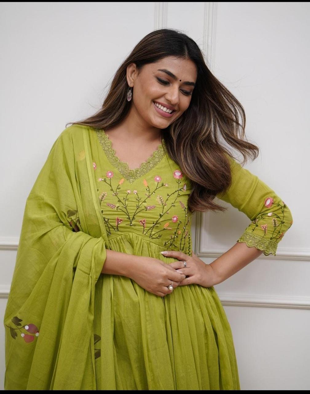 Beautiful Neck Line Embroidery Cotton Kurta Set