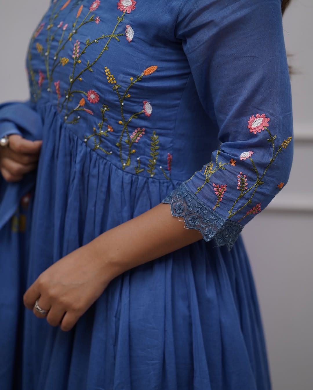 Beautiful Neck Line Embroidery Cotton Kurta Set