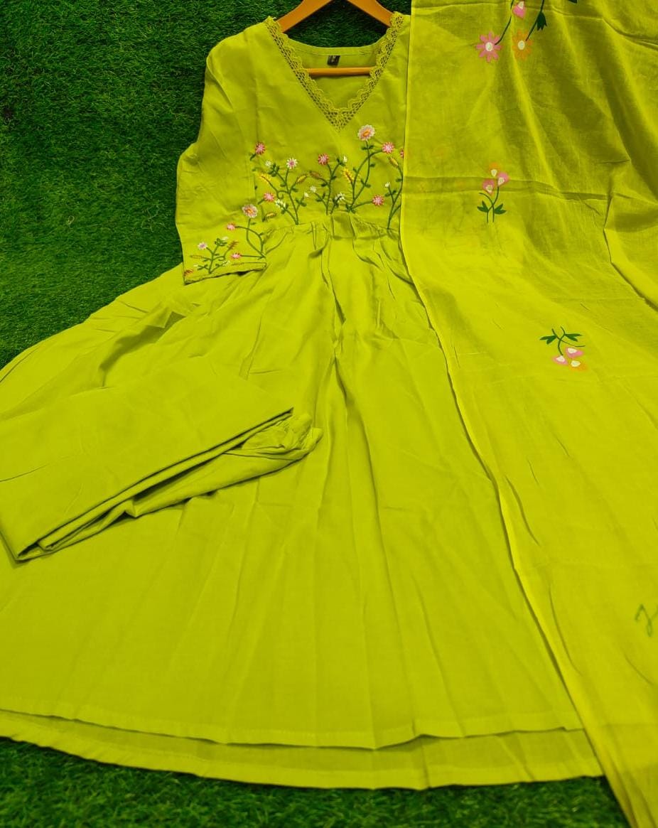 Beautiful Neck Line Embroidery Cotton Kurta Set