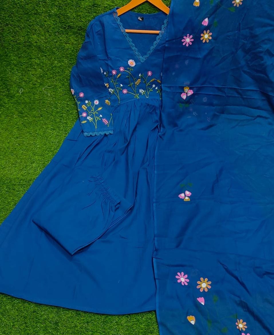 Beautiful Neck Line Embroidery Cotton Kurta Set