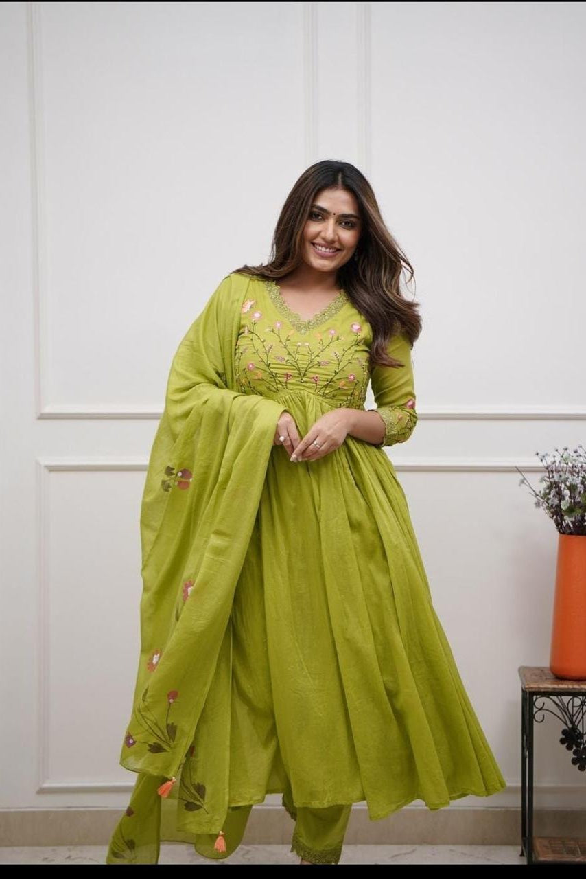 Beautiful Neck Line Embroidery Cotton Kurta Set