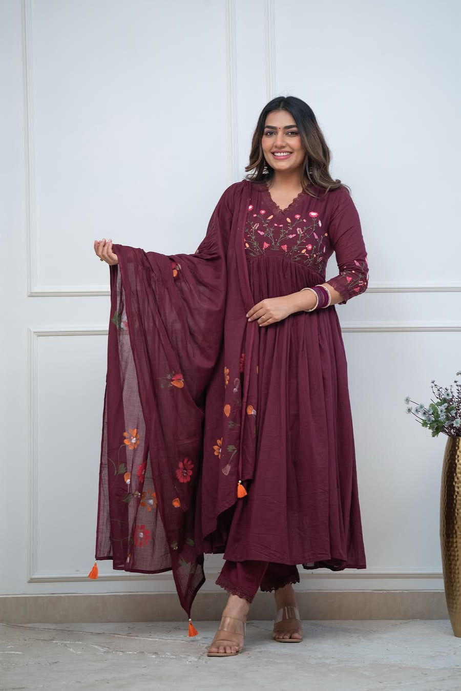 Beautiful Neck Line Embroidery Cotton Kurta Set