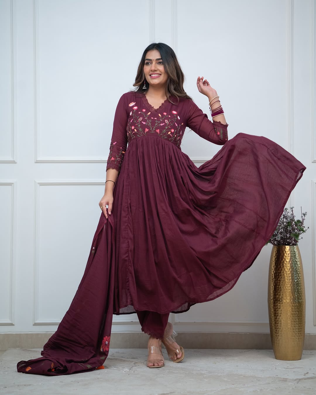 Beautiful Neck Line Embroidery Cotton Kurta Set
