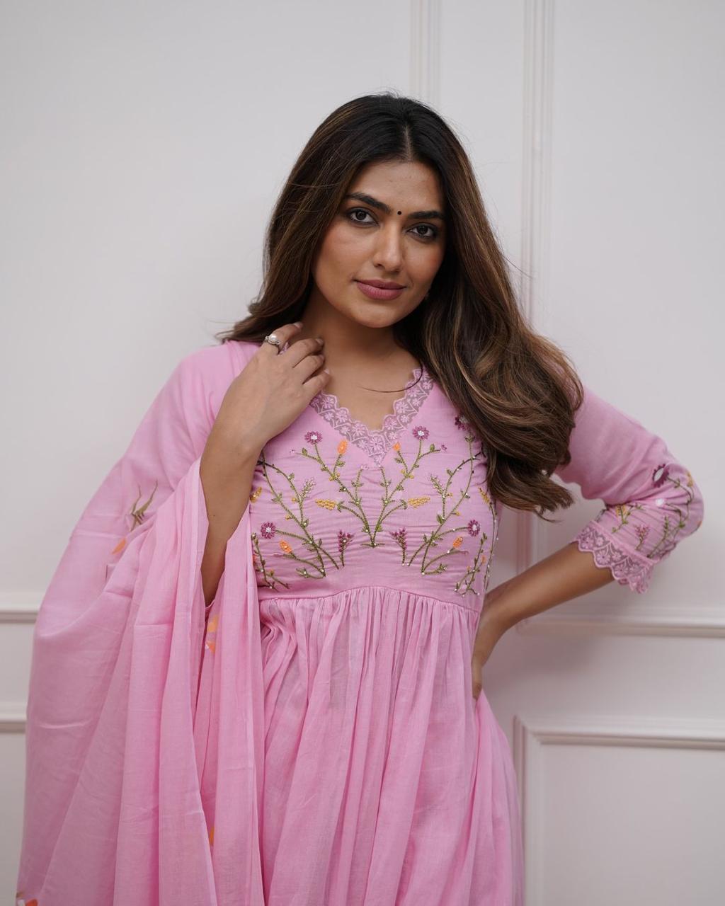 Beautiful Neck Line Embroidery Cotton Kurta Set