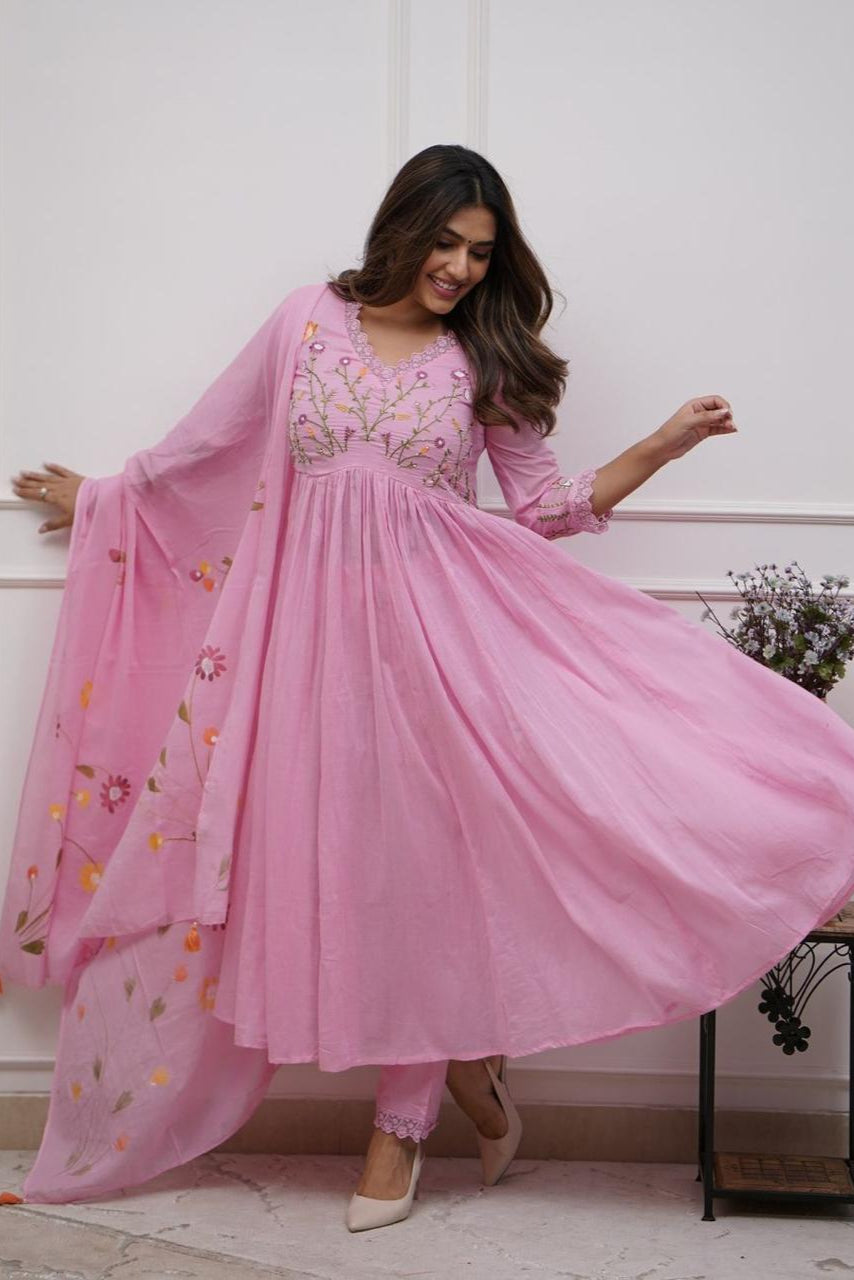 Beautiful Neck Line Embroidery Cotton Kurta Set