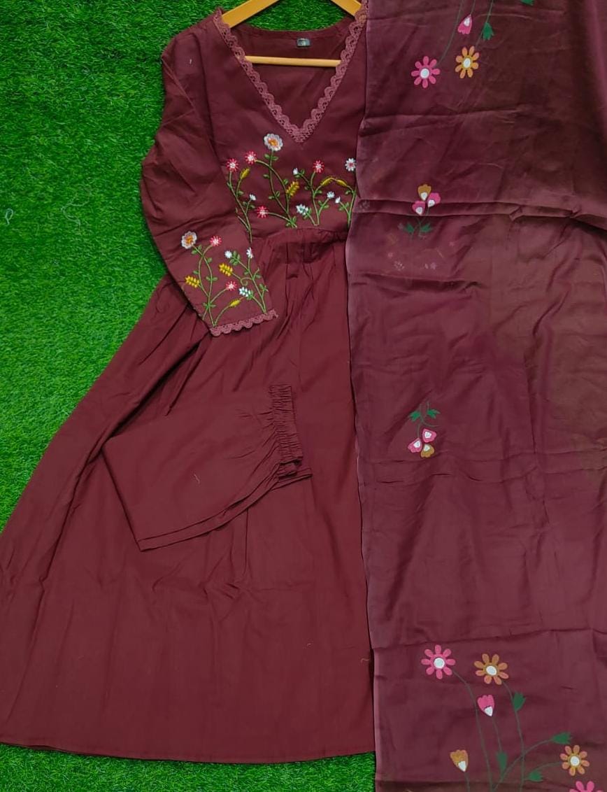 Beautiful Neck Line Embroidery Cotton Kurta Set