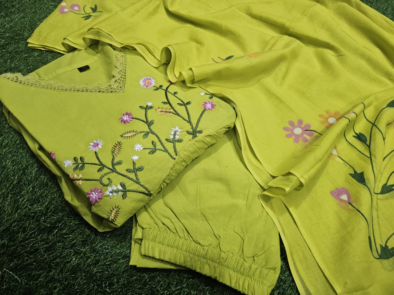 Beautiful Neck Line Embroidery Cotton Kurta Set