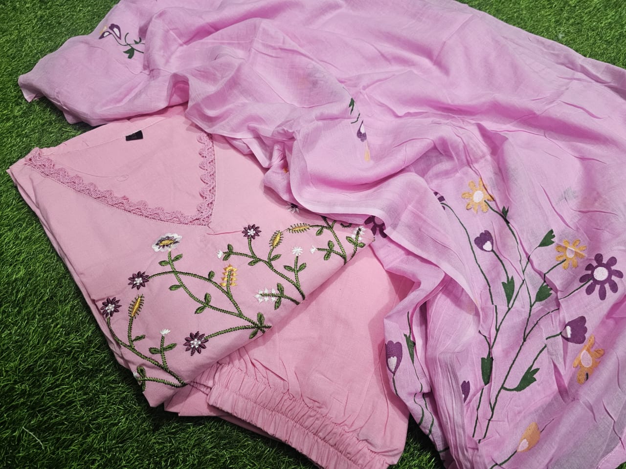 Beautiful Neck Line Embroidery Cotton Kurta Set