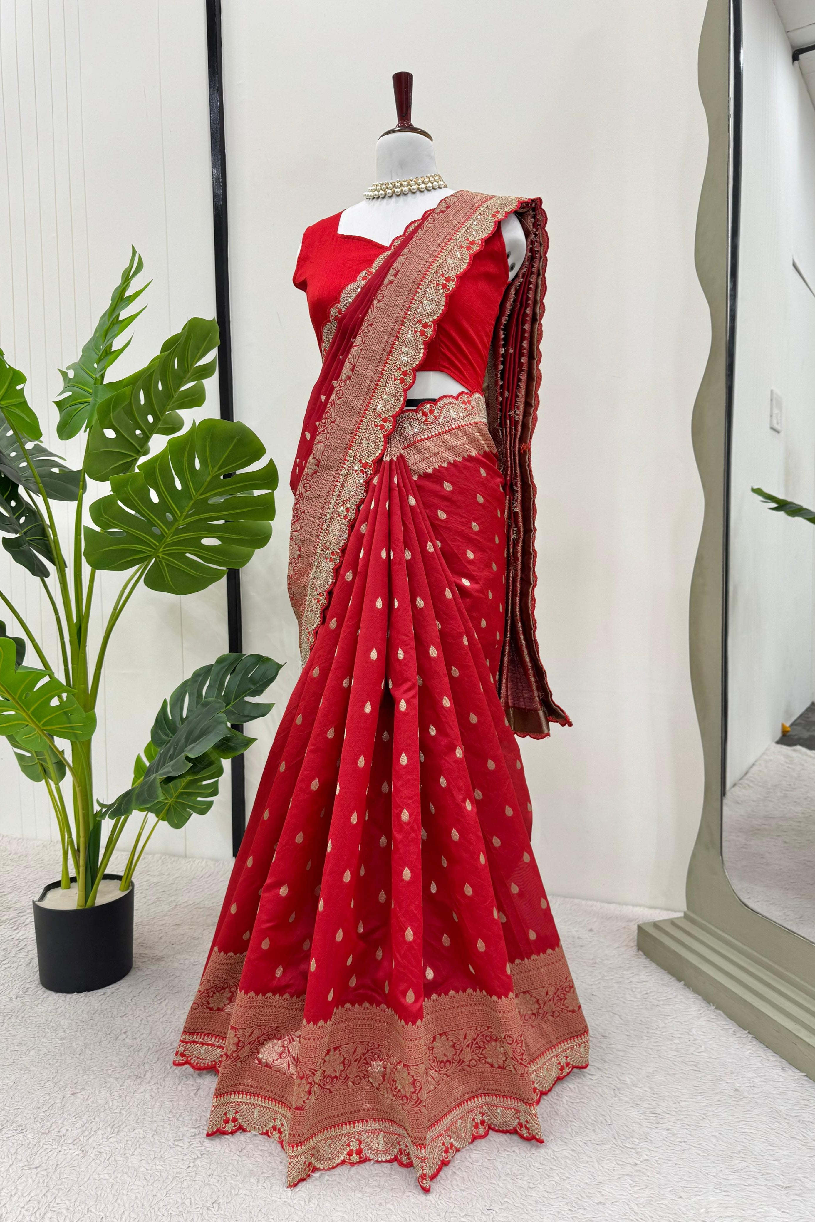 Kota Silk Saree with Coding & Sequin Lace Work Blouse