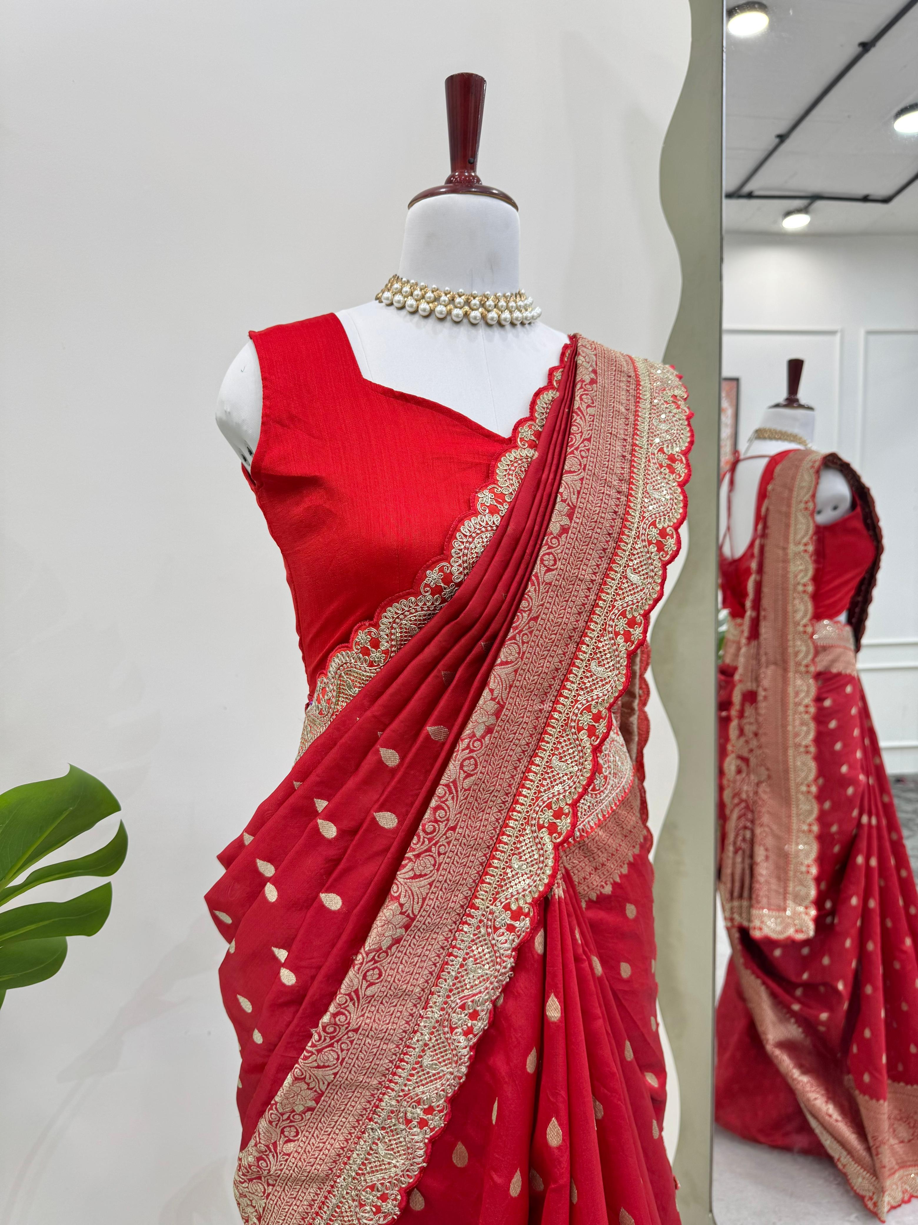 Kota Silk Saree with Coding & Sequin Lace Work Blouse