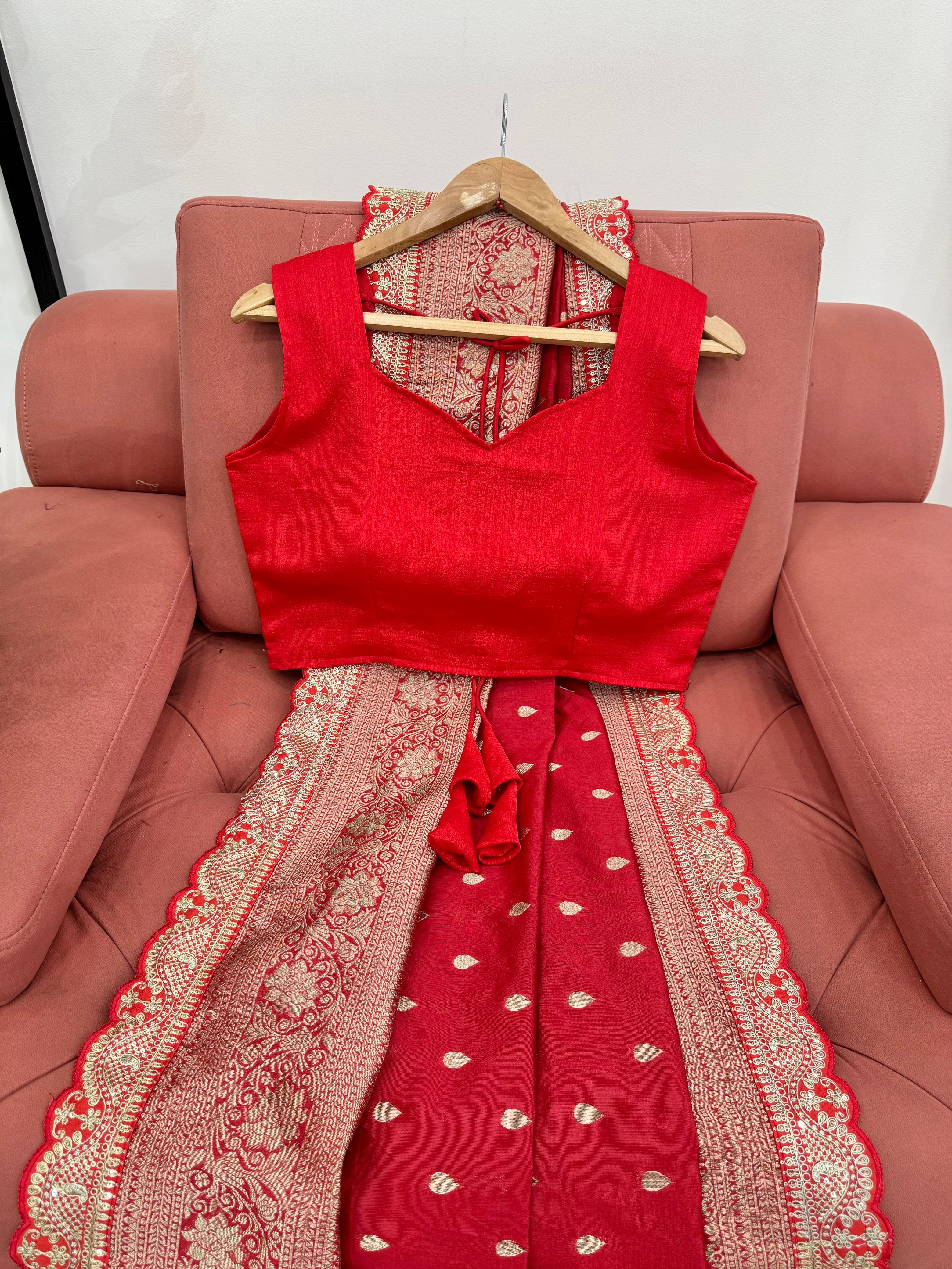 Kota Silk Saree with Coding & Sequin Lace Work Blouse