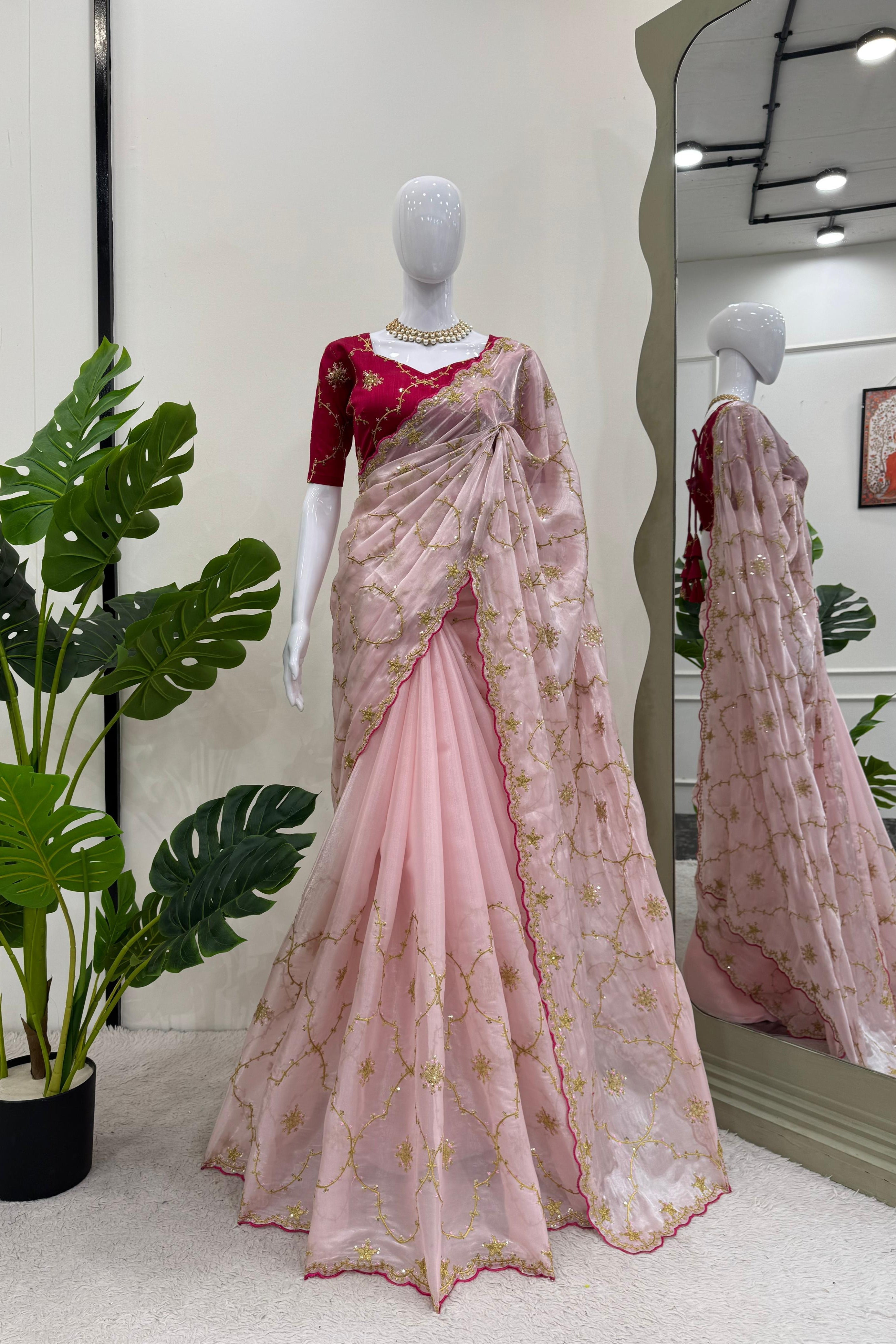 Zimmy Chu Designer Saree with Thread & Sequin Work
