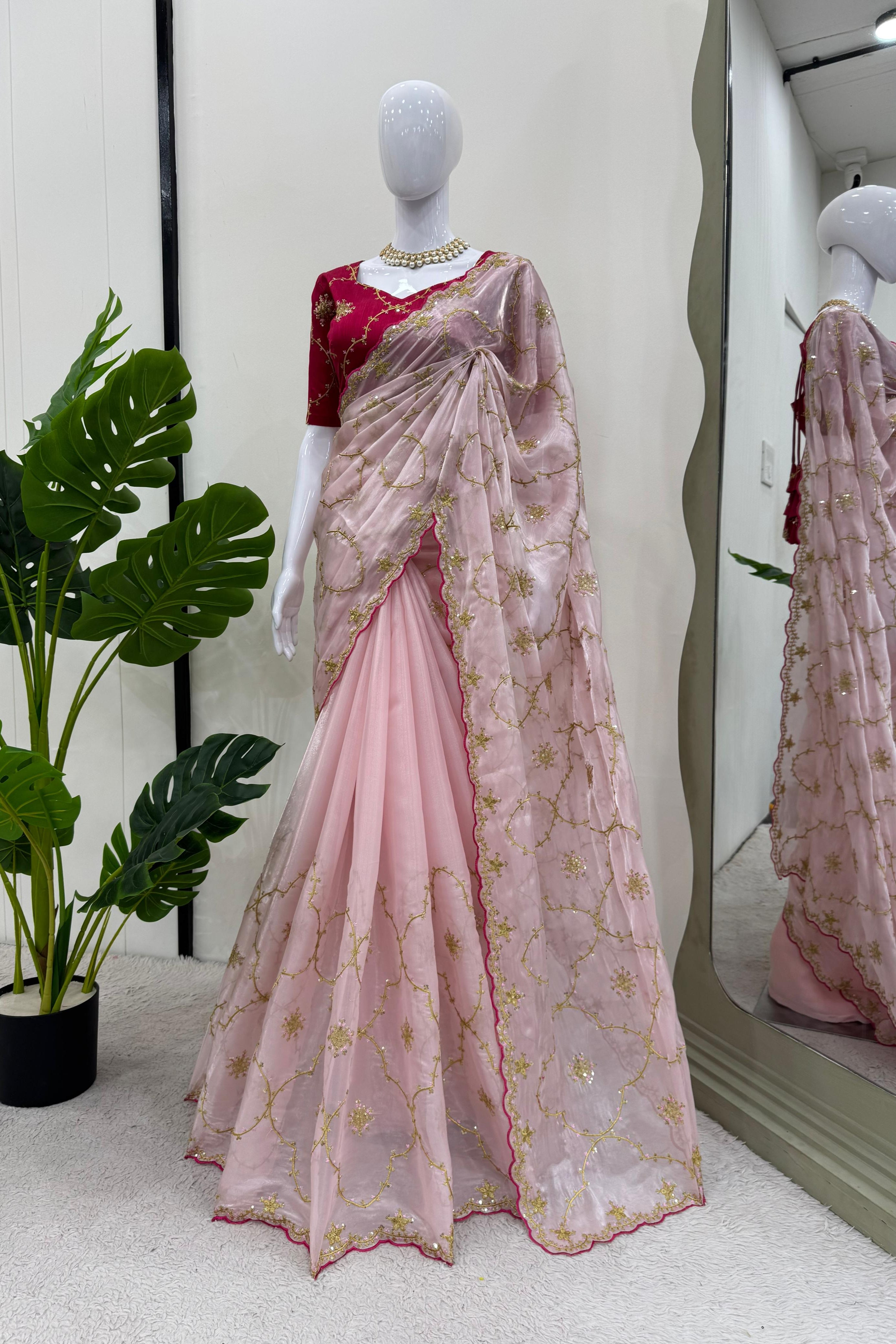 Zimmy Chu Designer Saree with Thread & Sequin Work