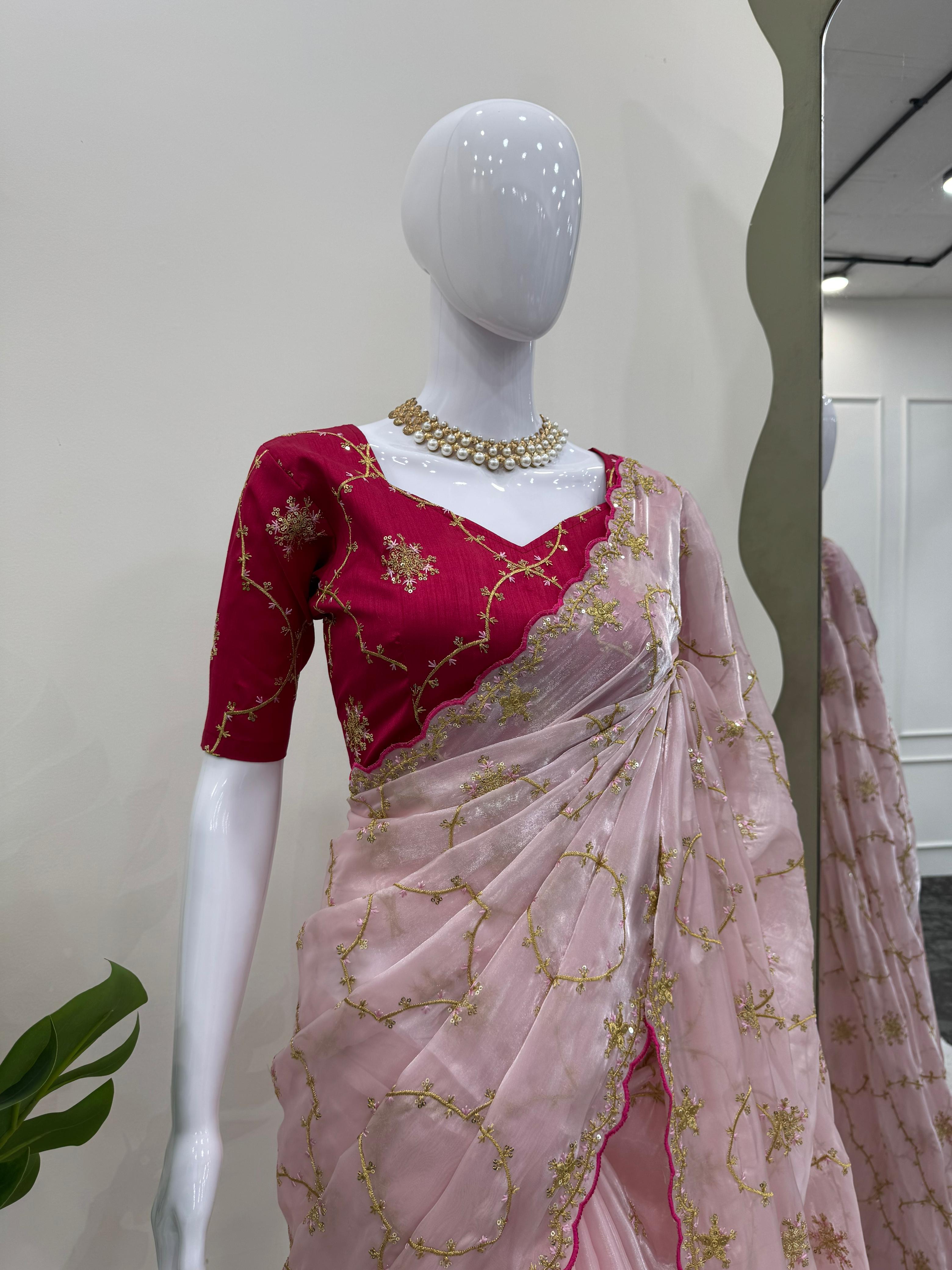 Zimmy Chu Designer Saree with Thread & Sequin Work