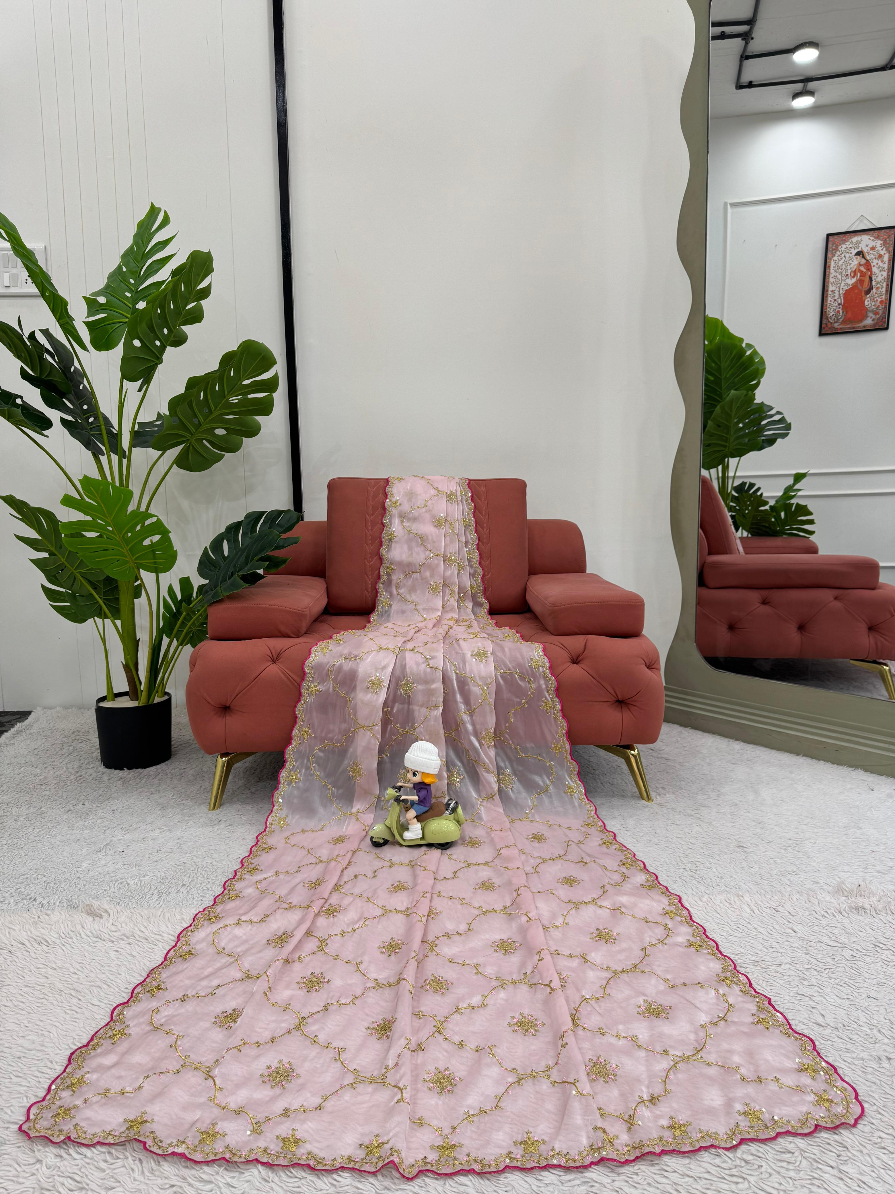 Zimmy Chu Designer Saree with Thread & Sequin Work