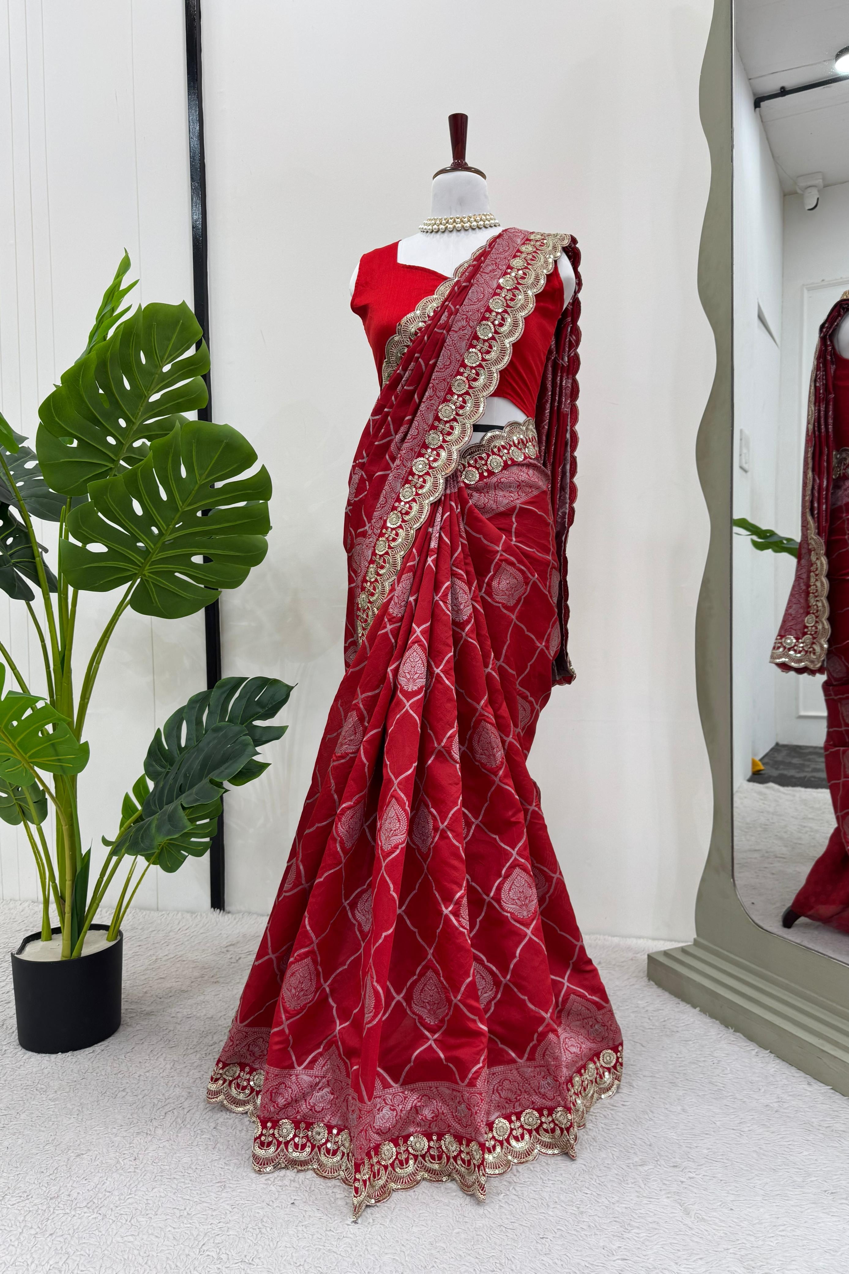Designer Saree with Coding & Sequin Lace Work