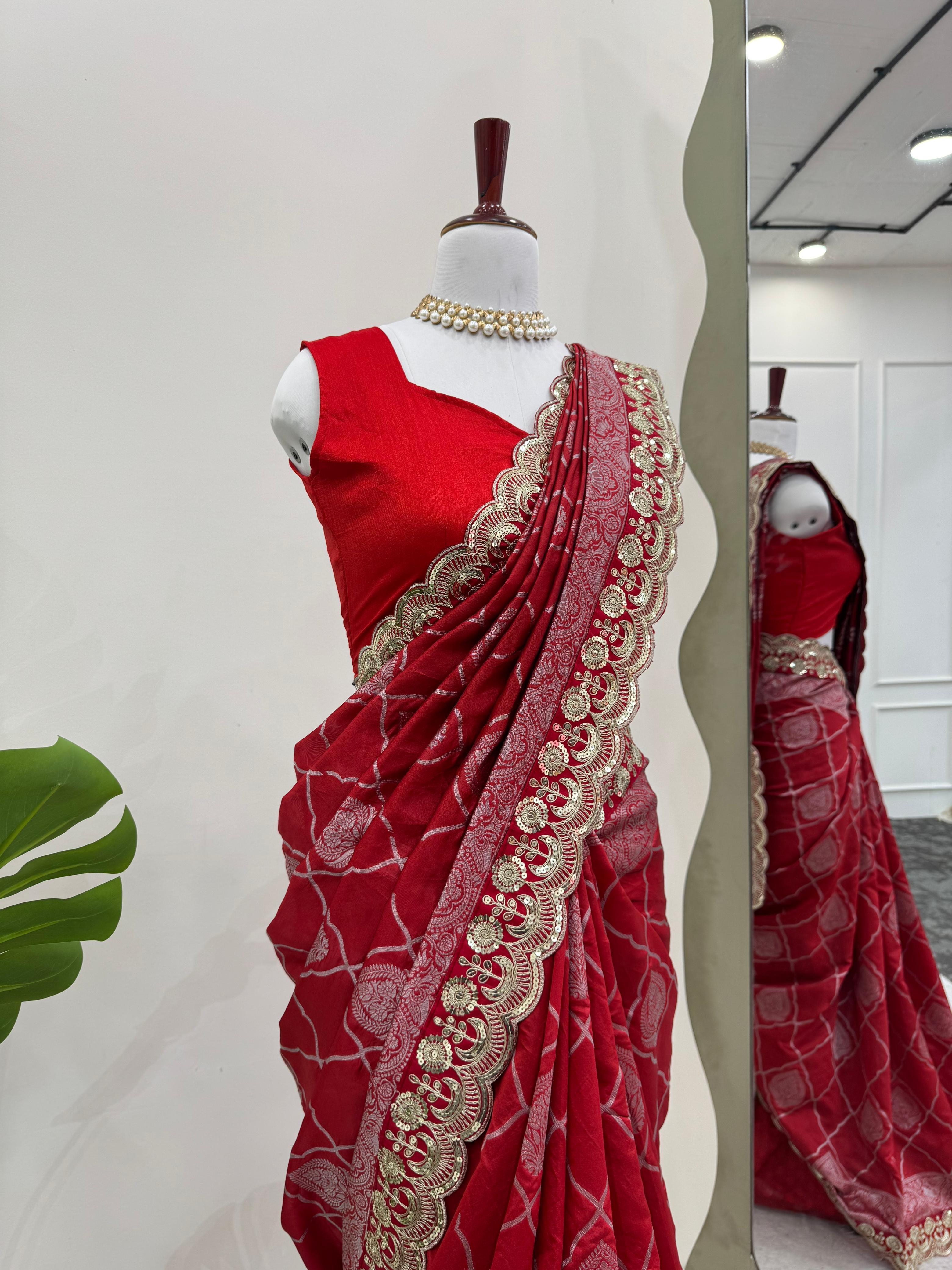 Designer Saree with Coding & Sequin Lace Work