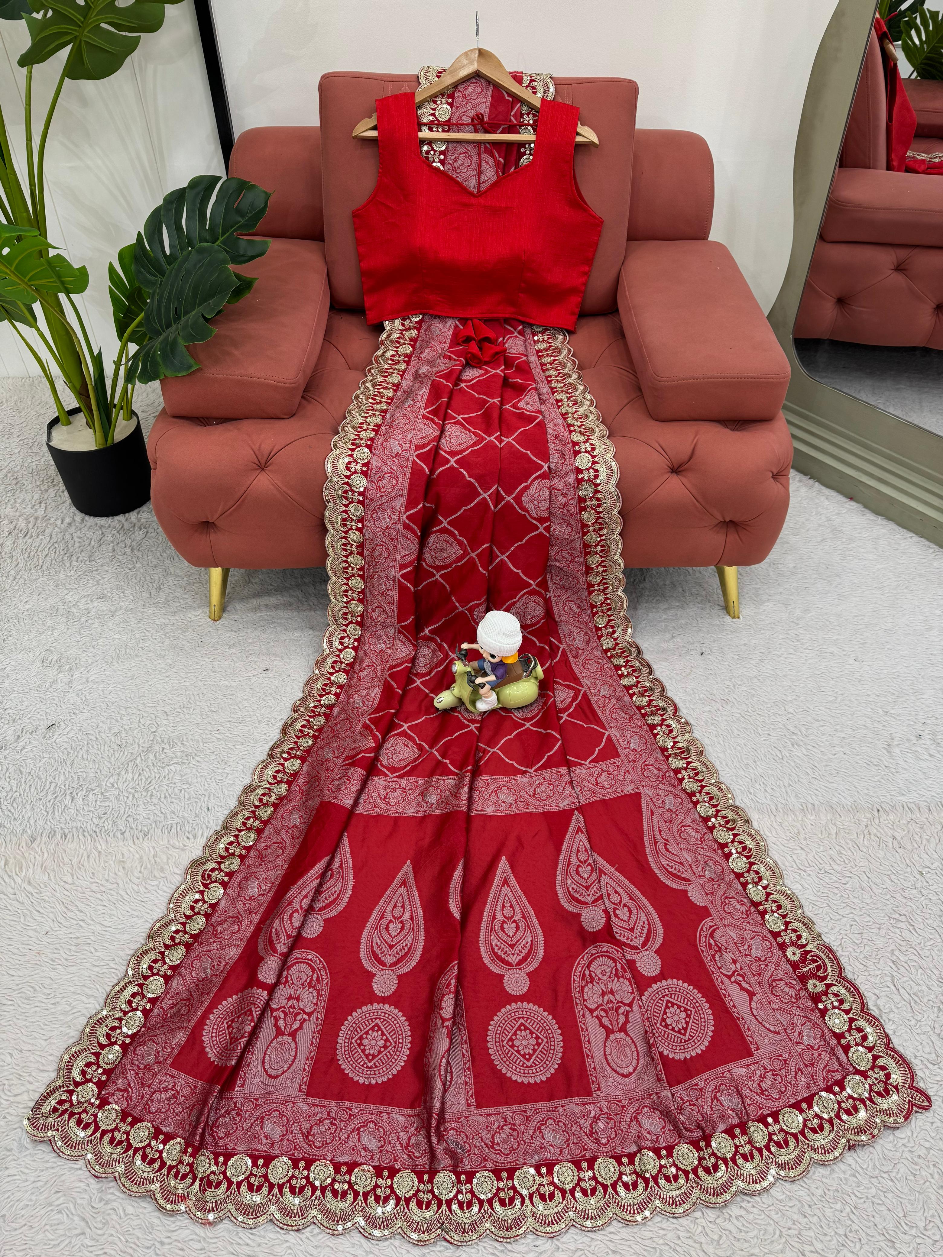 Designer Saree with Coding & Sequin Lace Work